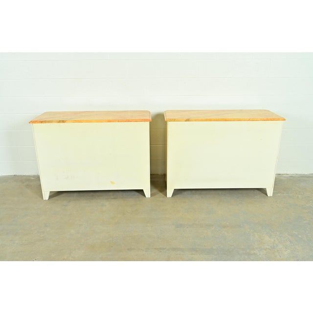 Baker Furniture Style French Regency Louis XVI Chinoiserie Cream Lacquered Dresser Chests, Pair For Sale - Image 10 of 11