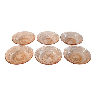 1930s Federal Sharon Pink Depression Glass Berry/ Dessert Bowls- Set of 6 For Sale