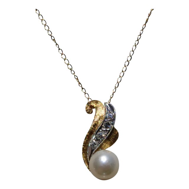 The Mueller: Vintage Pearl and Diamond Pendant For Sale