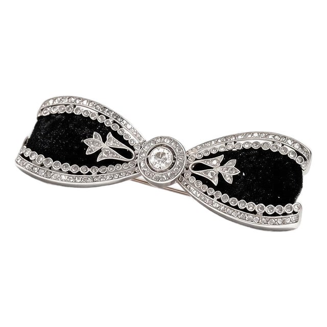 Antique Art Nouveau Platinum Ribbon Bow Brooch — Old-Cut Diamond & Rose-Cut Diam For Sale