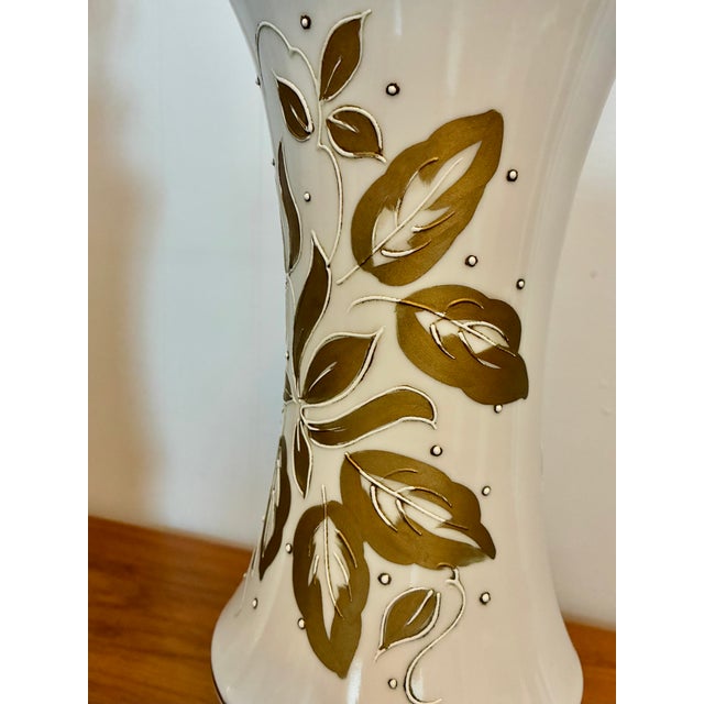 Mid 20th Century Mid Century Modern Gilded Leaf Motif Ceramic Lamps - a Pair For Sale - Image 4 of 9