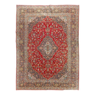 Vintage Red Kashan Hand Woven Rug 10'4 X 14'5 For Sale