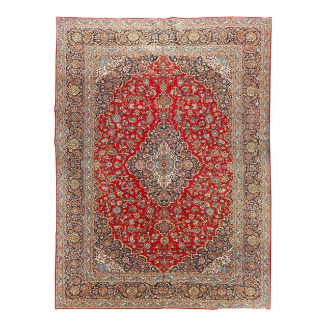 Vintage Red Kashan Hand Woven Rug 10'4 X 14'5 For Sale