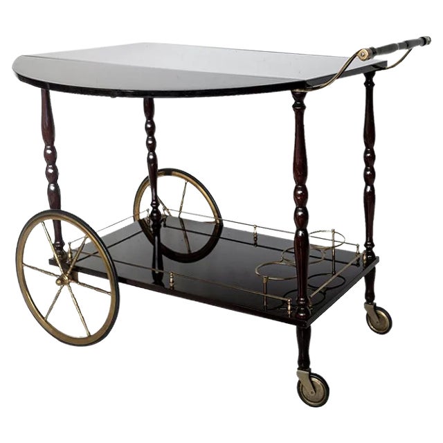 Mahogany Wood and Brass Bar Cart from Maison Bagues For Sale