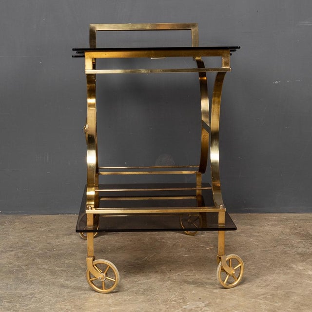 20th Century French Three Tier Brass & Glass Bar Trolley by Maison Bagues from Maison Baguès, 1960s For Sale - Image 6 of 17
