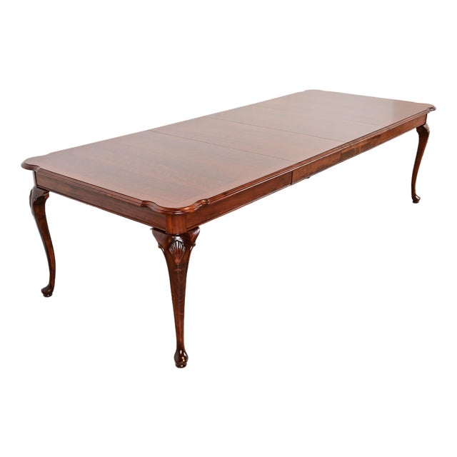Ethan Allen Queen Anne Solid Cherry Wood Extension Dining Table, Newly Refinished For Sale