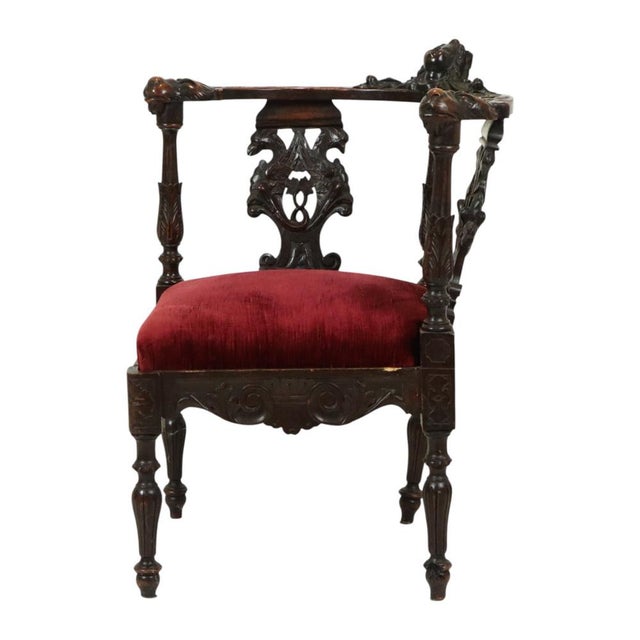 Antique Italian Oak Corner Chair, 1890s For Sale - Image 5 of 18