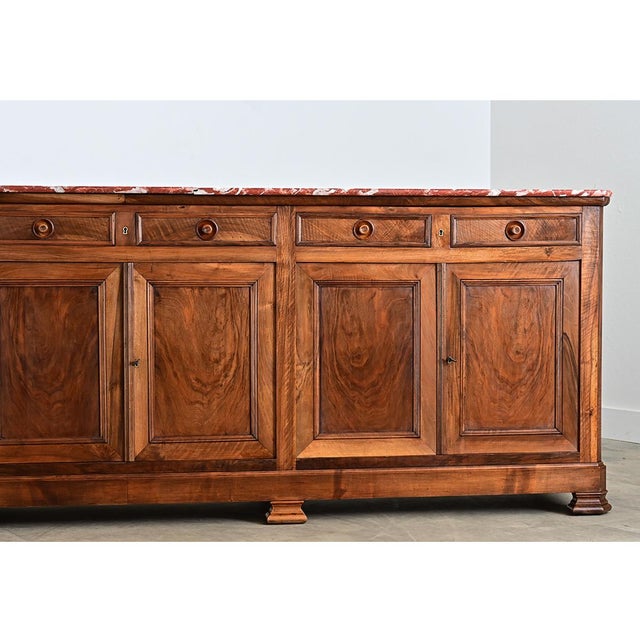 French 19th Century Louis Philippe Walnut Enfilade with Red Marble Top For Sale - Image 9 of 16