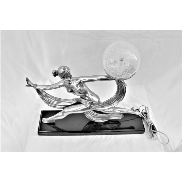 Silver 1990s Art Deco Nude Lamp/after A.Ouline Silvered Bronze For Sale - Image 8 of 18