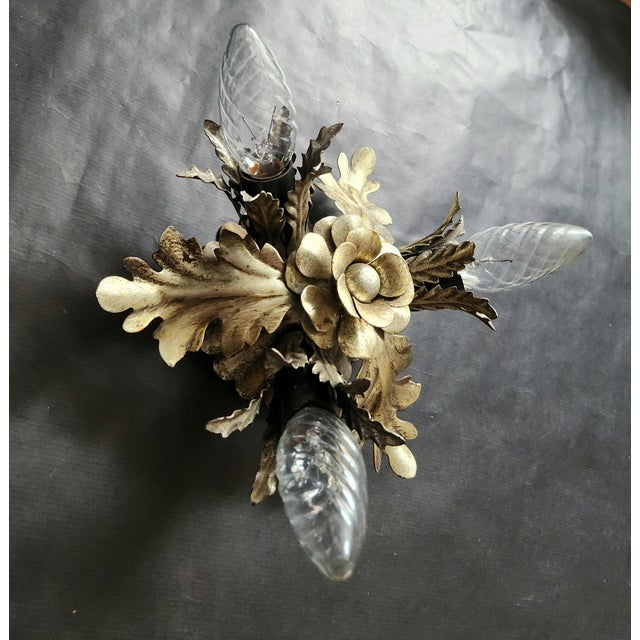 Vintage Florentine Floral Hand-Forged Silver-Plated 3-Light Flush Mount from Banci Firenze, Italy, Florence 1960s, Set of 5 For Sale - Image 14 of 18