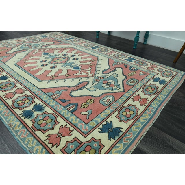 1970s Vintage Turkish Oushak Handmade Wool Cotton Pink Area Rug For Sale In San Francisco - Image 6 of 11