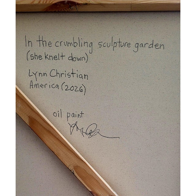 Title: In the Crumbling Sculpture Garden (She Knelt Down) 48 X 60 Inch Contemporary Abstract Expressionist, Figurative Oil Painting. By Lynn Christian For Sale - Image 13 of 13