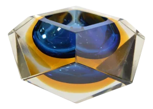 Multi Faceted Murano Glass Ashtray Attributed to F. Poli by Vetri Molati Murano