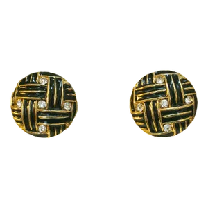 1980s Gold & Black Crystal Accent Woven Style Earrings - 2 Pieces