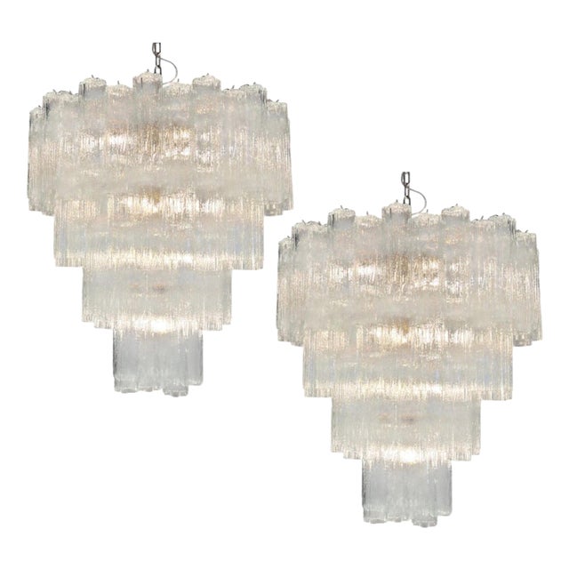 Italian Chandelier in Transparent Murano Glass, 1990, Set of 2 For Sale