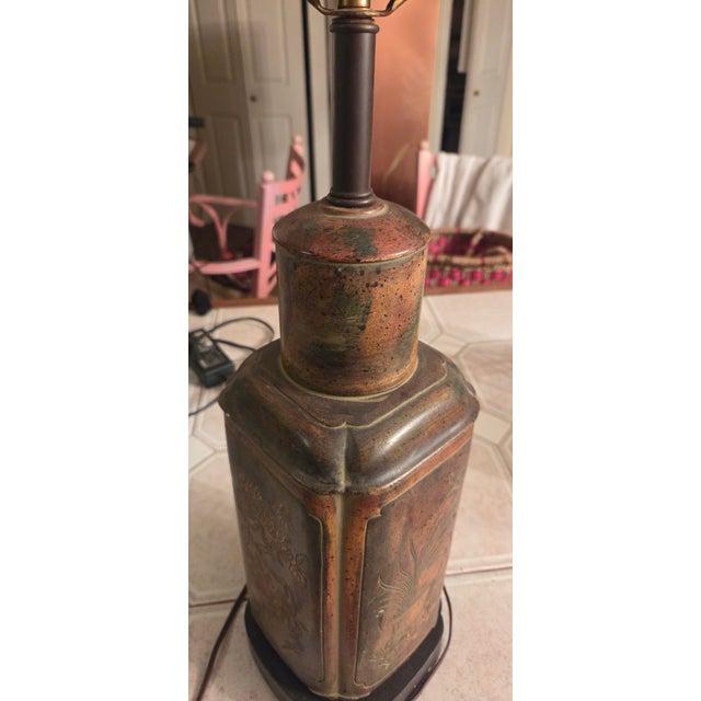 1970s Vintage Frederick Cooper Chinoiserie Tea Canister Table Lamp With Bird & Floral Motifs For Sale - Image 5 of 11