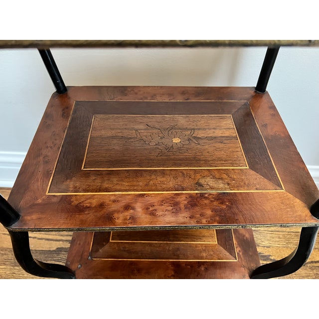 Wood 18th Century French Louis XVI 3-Tier Marquetry Inlaid Table Etagère With Ebonized Legs For Sale - Image 7 of 8