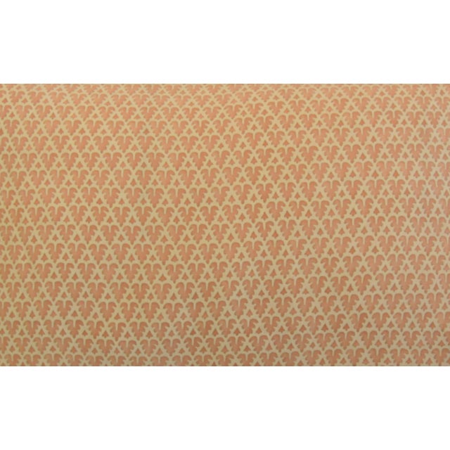 Custom-tailored pillow in Italian Mariano Fortuny cotton fabric called "Murillo" in a gold, cinnamon, and tan colorway....