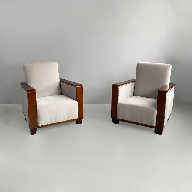 Italian Art Deco Lounge Chairs in Wood and Grey Velvet, 1930s, Set of 2 For Sale - Image 13 of 13