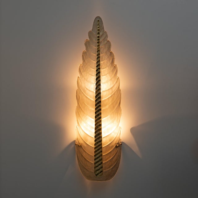 Mid-Century Modern Mid-Century Modern Murano Glass Gold Yellow Big Leafs Sconces, 2000, Set of 2 For Sale - Image 3 of 9