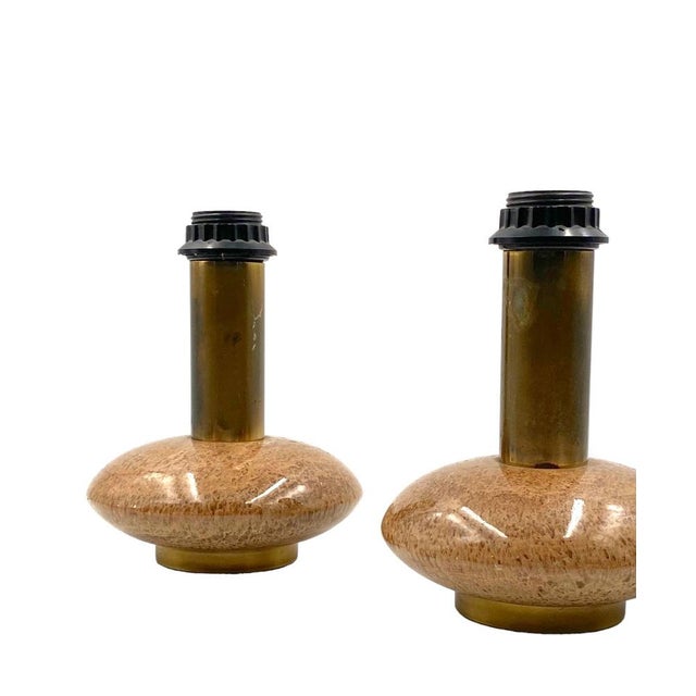 Mid-Century Modern Hollywood Regency Pink Granite and Brass Table Lamps, Italy, 1970s, Set of 2 For Sale - Image 3 of 18