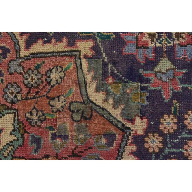 Tabriz Rug 6’9” X 9’11” Purple Wool Vintage Distressed Hand-Knotted Carpet For Sale - Image 11 of 15
