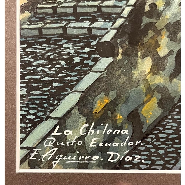 Set of Two 1950's Quito Ecuador by E. Aguirre Diaz Original Watercolor Paintings For Sale - Image 4 of 8