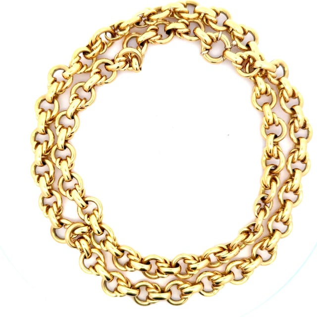 Vintage Maleggi Italian 18k Gold Double Rolo Link Long Necklace, 121.8 Grams For Sale - Image 4 of 13