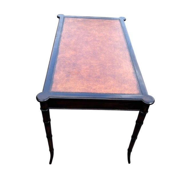 Wood Late 20th Century Faux Bamboo Leather Top Writing Desk For Sale - Image 7 of 18