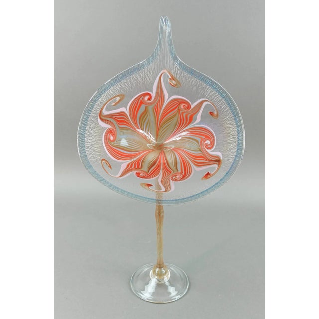 Vandermark Signed 4347 Jack In The Pulpit Art Glass Pulled Feather Sculpture.