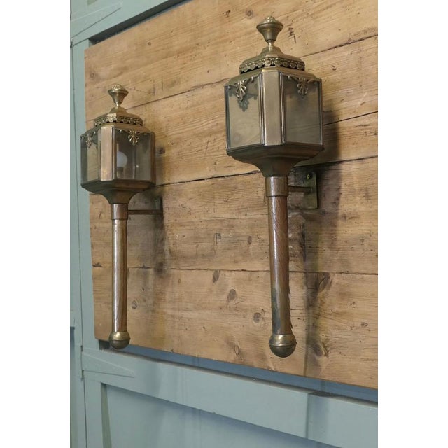 Metal Antique French Brass Carriage Lamps, 1800, Set of 2 For Sale - Image 7 of 8