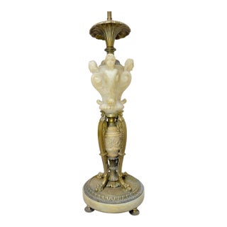 Large Antique Ornate Hand Carved Figural Alabaster Cast Iron Electric Table Lamp For Sale