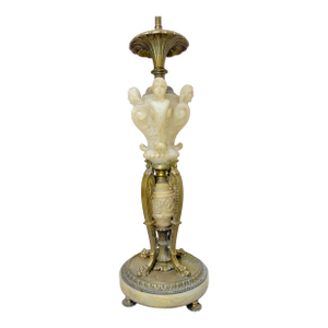 Large Antique Ornate Hand Carved Figural Alabaster Cast Iron Electric Table Lamp