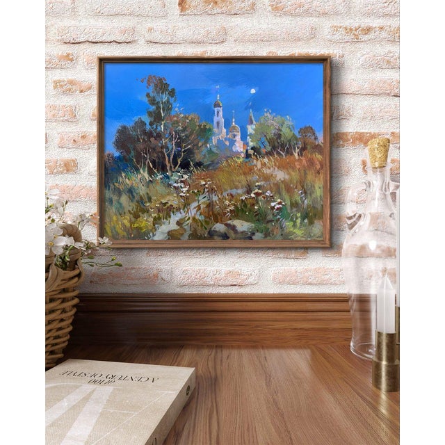 The painting ""The Moonlight Illuminates"" masterfully captures the serene and mystical atmosphere of a quiet evening,...