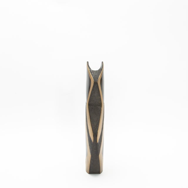 Modern Modern Sculptural Vase in Shagreen With Shell and Brass Details by R&y Augousti For Sale - Image 3 of 11
