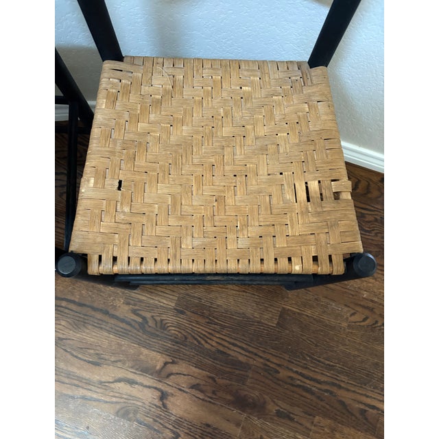 Textile Vintage Primitive Ladder Back Chairs With Handwoven Rush Seats – Pair For Sale - Image 7 of 12