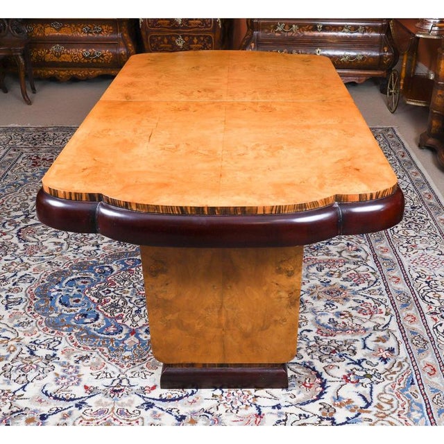 Antique 20th Century Art Deco Burr Walnut Dining Table & Chairs attributed to Epstein, 1920s, Set of 9 For Sale - Image 6 of 18