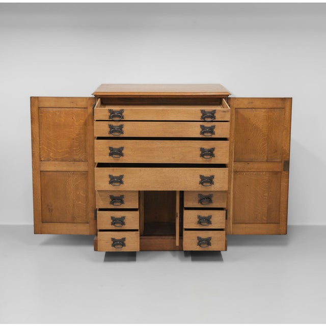 Large Arts & Crafts Cotswold School Oak Enclosed Chest of Drawers, 1906 For Sale - Image 9 of 18