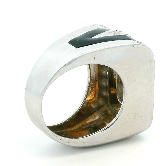 Metal 18k White Gold Diamond & Black Onyx Geometric Ring For Sale - Image 7 of 14