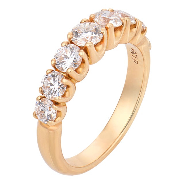 Vintage Italian Diamond 18k Rose Gold Half Eternity Wedding Band, Size 6.75 For Sale