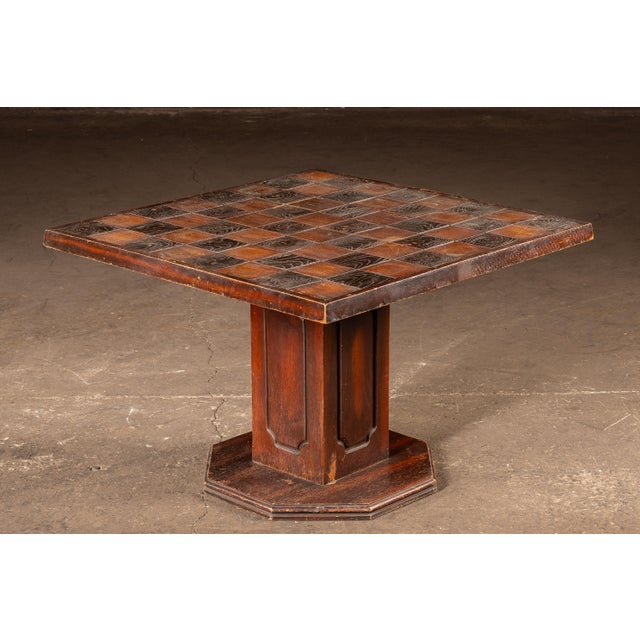 Mid 20th Century Wooden Chess Table With Wooden Chess Pieces For Sale - Image 4 of 15