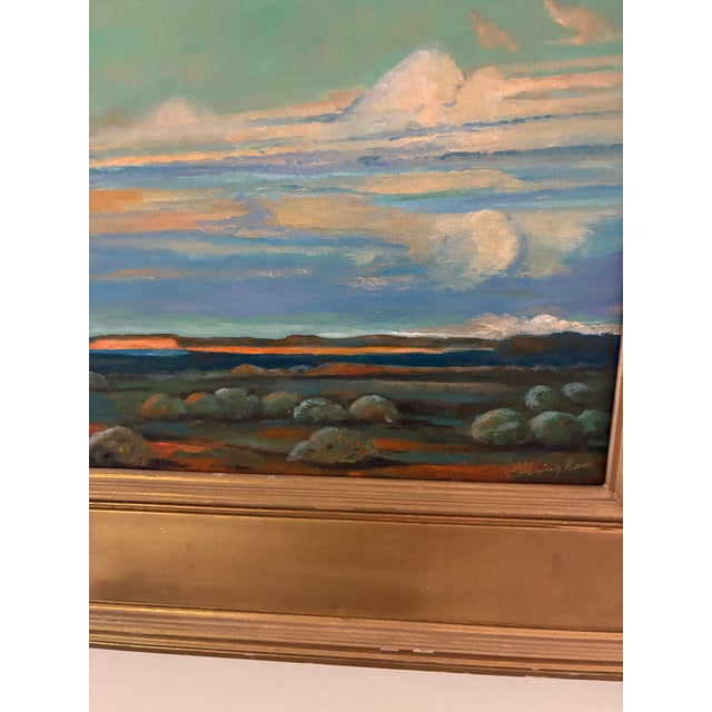 Wood Vintage Skyscape Oil Painting on Canvasboard For Sale - Image 7 of 11