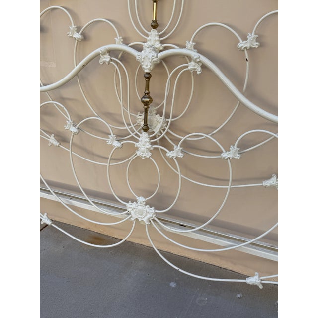 Vintage Elliott's Designs White Cast Iron Brass Queen King Headboard Footboard For Sale - Image 11 of 12
