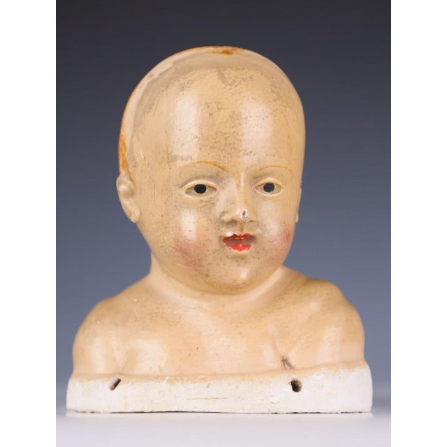 Cream Tuscan Artist, Head of the Infant Jesus (Bambino Gesù), 1790, Polychrome Stucco For Sale - Image 8 of 14