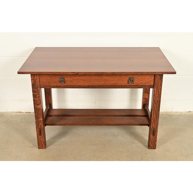 Mission Stickley Brothers Antique Mission Oak Arts & Crafts Desk or Library Table, Newly Refinished For Sale - Image 3 of 13