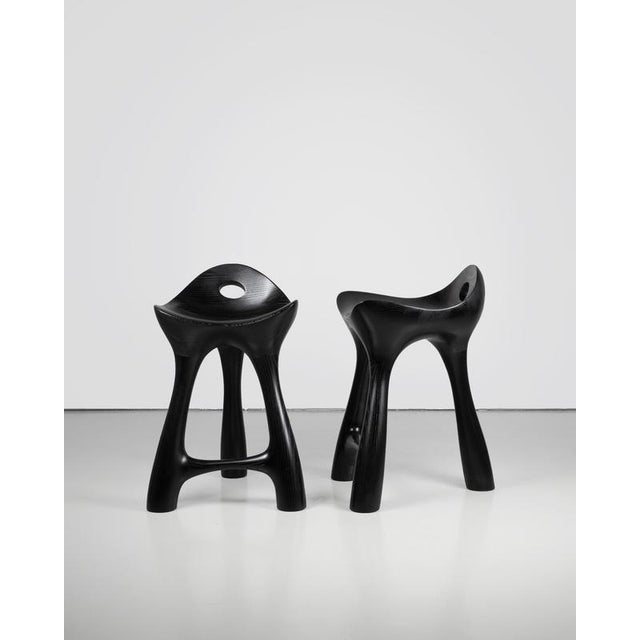 Black Tripod Stool in Black-Stained and Varnished Ash by Maxime Goléo For Sale - Image 8 of 13