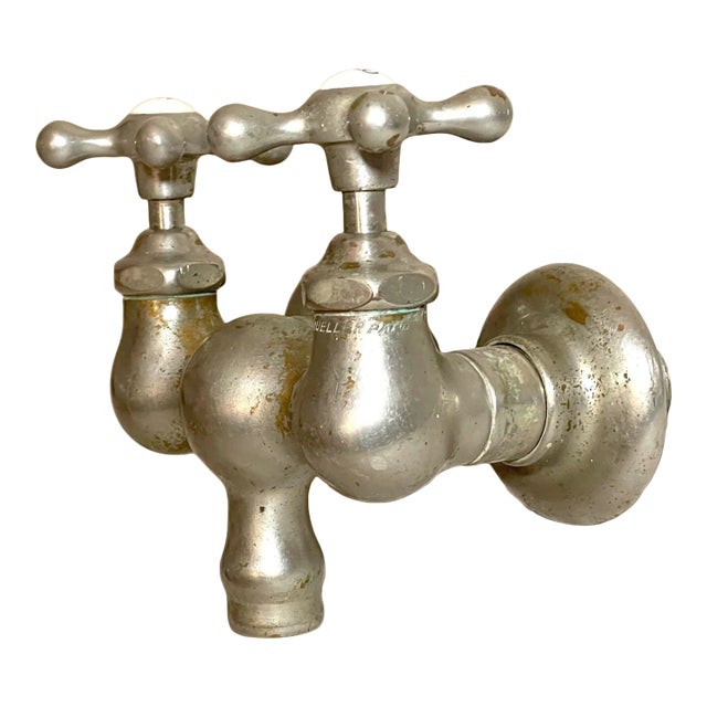 Antique Nickel Plated Brass Mueller Porcelain Industrial Wall Faucet Fixture For Sale