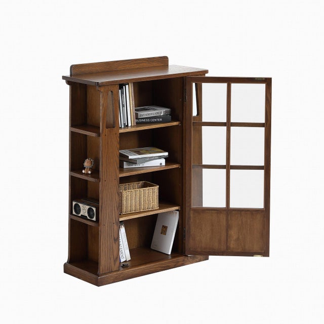 Wood Mission 1 Door Bookcase With Side Shelves - Walnut Stain For Sale - Image 7 of 9