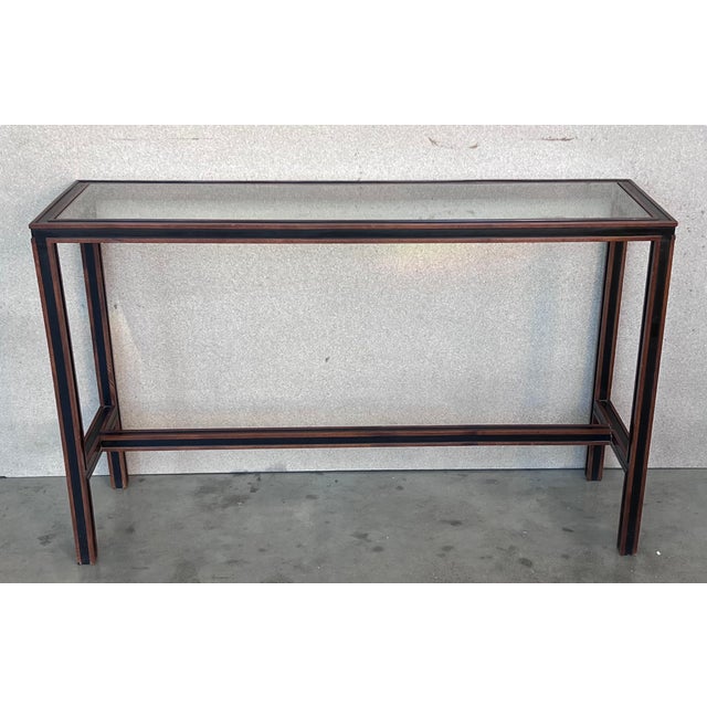 1960s Mid Century Italian Willy Rizzo Style Rectangular Console Table With Glass Top For Sale - Image 5 of 12