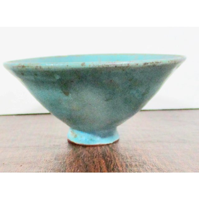 Modern Teal Blue Glazed Art Bowl Circa 1990s For Sale - Image 3 of 9